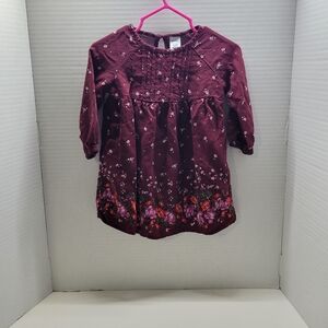 Old Navy Baby Girl Burgundy Floral Long Sleeve Dress 6-12M